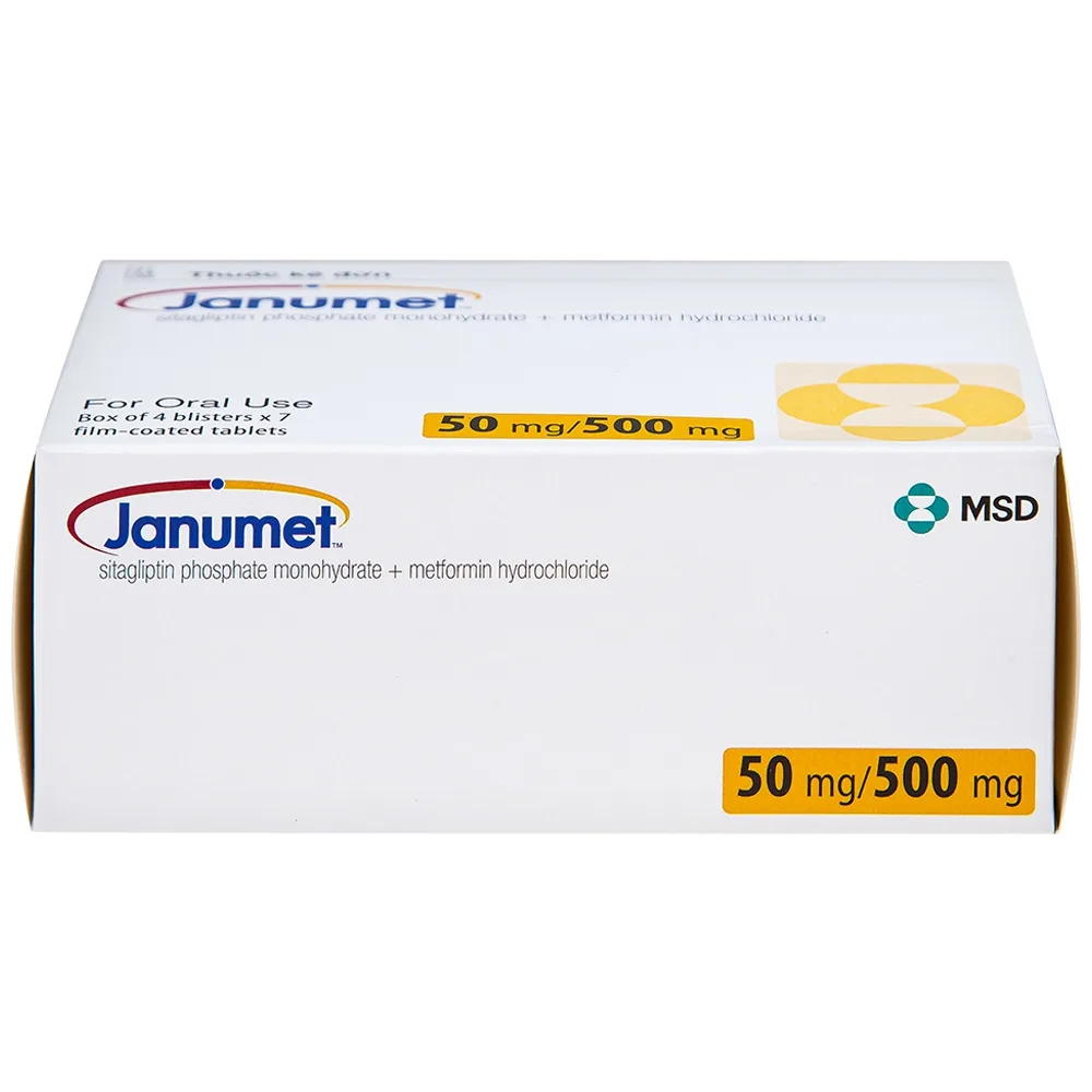 Hình ảnh Viên nén Janumet 50mg/500mg MSD điều trị đái tháo đường típ 2 (4 vỉ x 7 viên)