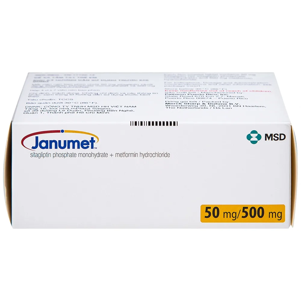 Hình ảnh Viên nén Janumet 50mg/500mg MSD điều trị đái tháo đường típ 2 (4 vỉ x 7 viên)