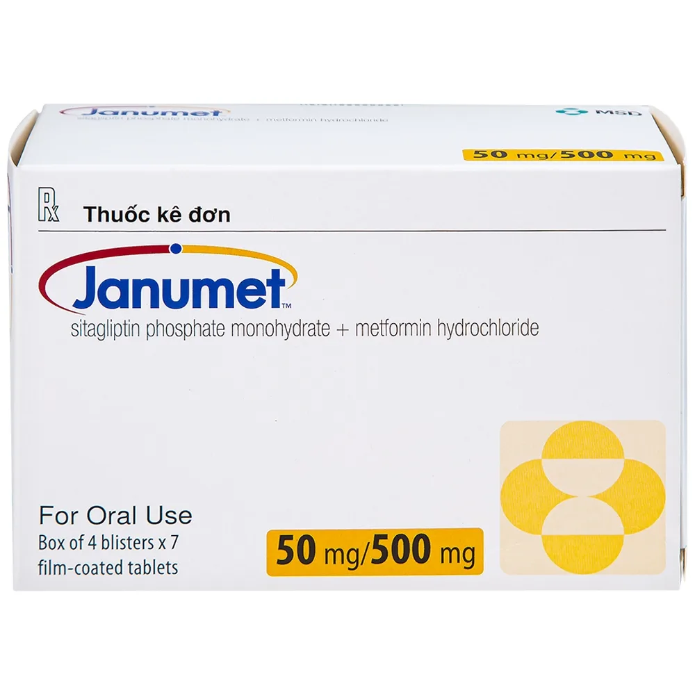 Hình ảnh Viên nén Janumet 50mg/500mg MSD điều trị đái tháo đường típ 2 (4 vỉ x 7 viên)