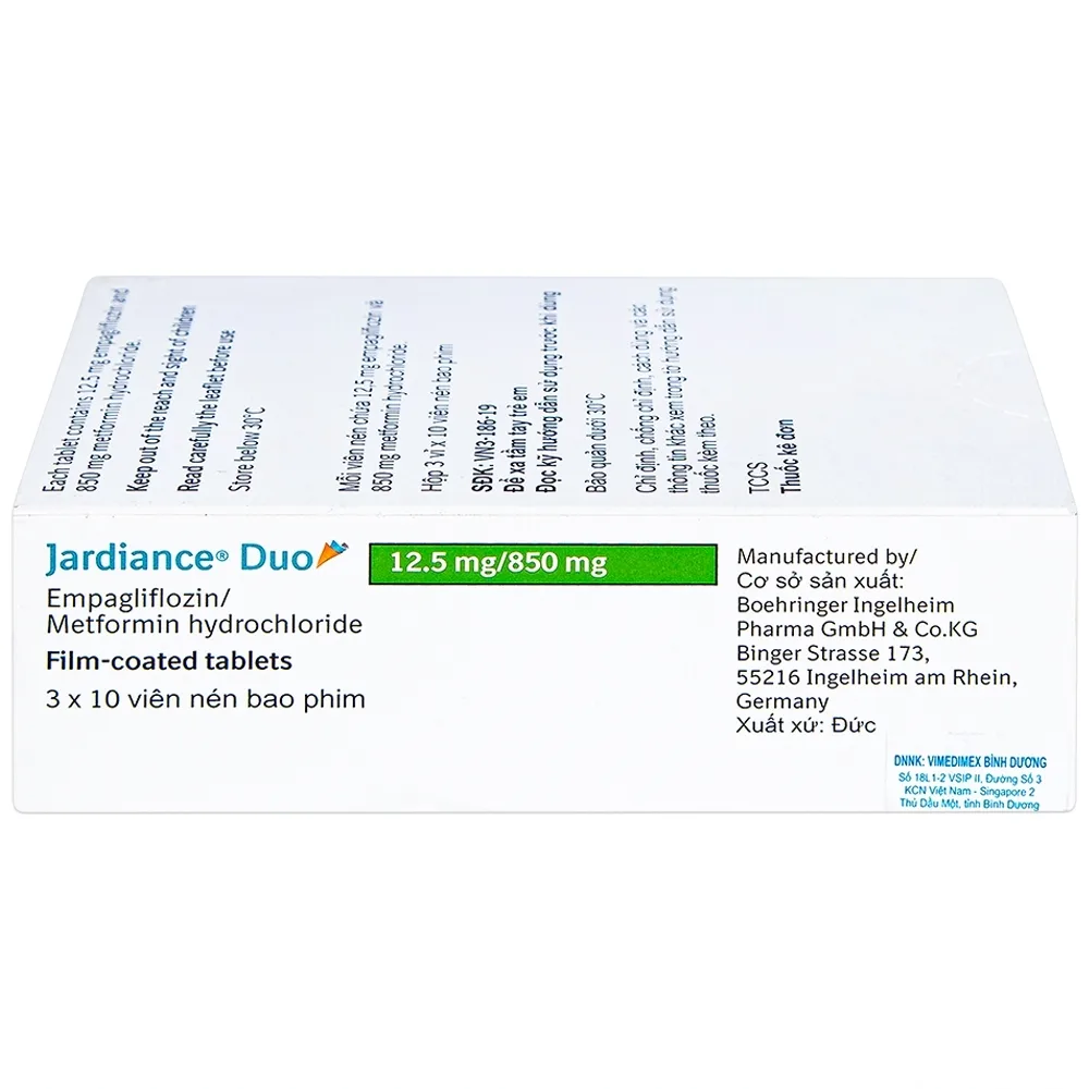 Hình ảnh Thuốc Jardiance Duo 12.5mg/850mg Boehringer điều trị tiểu đường típ 2 (3 vỉ x 10 viên)