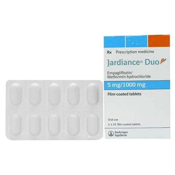 Hình ảnh Viên nén Jardiance Duo 5mg/1000mg Boehringer điều trị đái tháo đường típ 2 (3 vỉ x 10 viên)