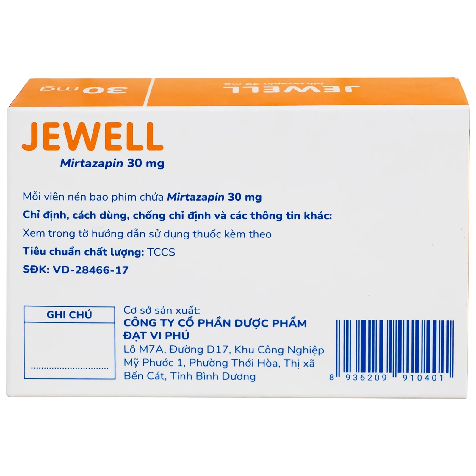 Hình ảnh Viên nén Jewell 30mg Davipharm điều trị các đợt trầm cảm nặng (4 vỉ x 7 viên)