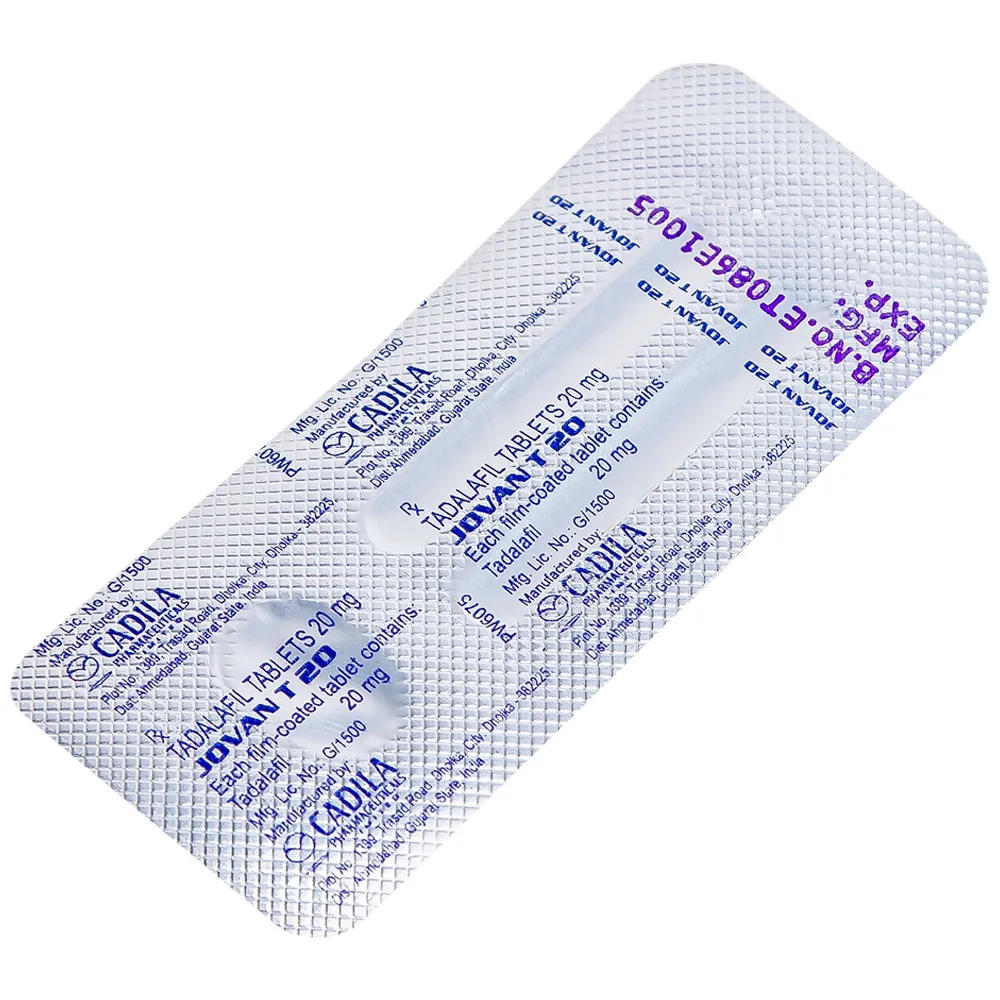 Hình ảnh Viên nén Jovan T 20 Cadila điều trị rối loạn cương dương (1 vỉ x 1 viên)