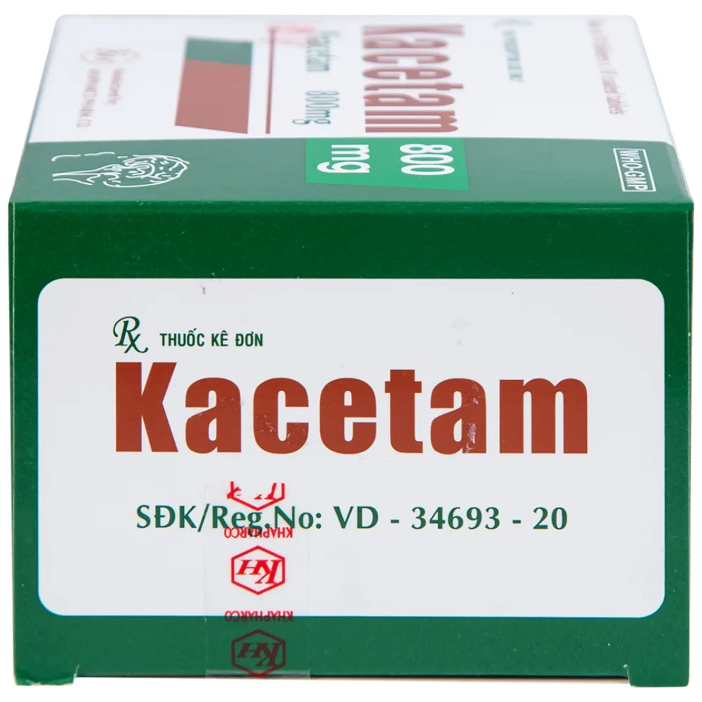 Hình ảnh Viên nén Kacetam 800mg Khapharco điều trị rung giật cơ có nguồn gốc vỏ não, thiếu máu não (10 vỉ x 10 viên)