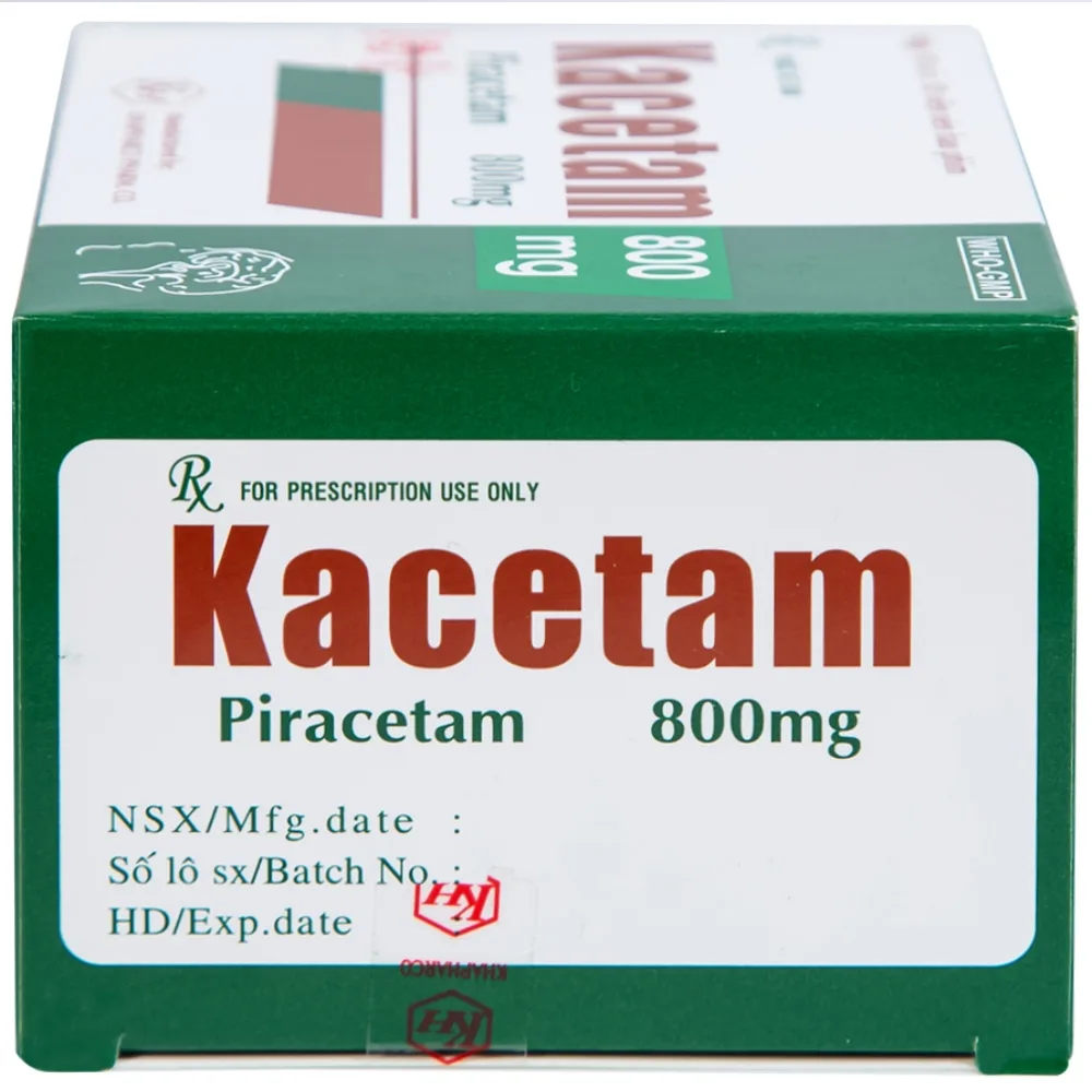 Hình ảnh Viên nén Kacetam 800mg Khapharco điều trị rung giật cơ có nguồn gốc vỏ não, thiếu máu não (10 vỉ x 10 viên)
