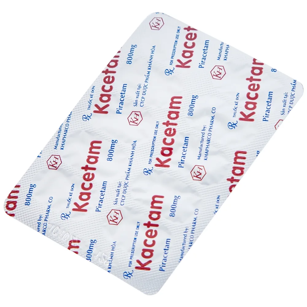 Hình ảnh Viên nén Kacetam 800mg Khapharco điều trị rung giật cơ có nguồn gốc vỏ não, thiếu máu não (10 vỉ x 10 viên)