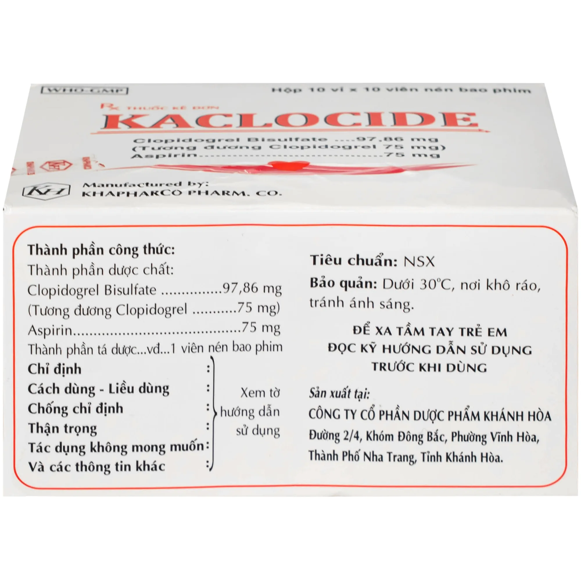 Hình ảnh Thuốc Kaclocide Khapharco ngừa hình thành cục máu đông (10 vỉ 10 viên)