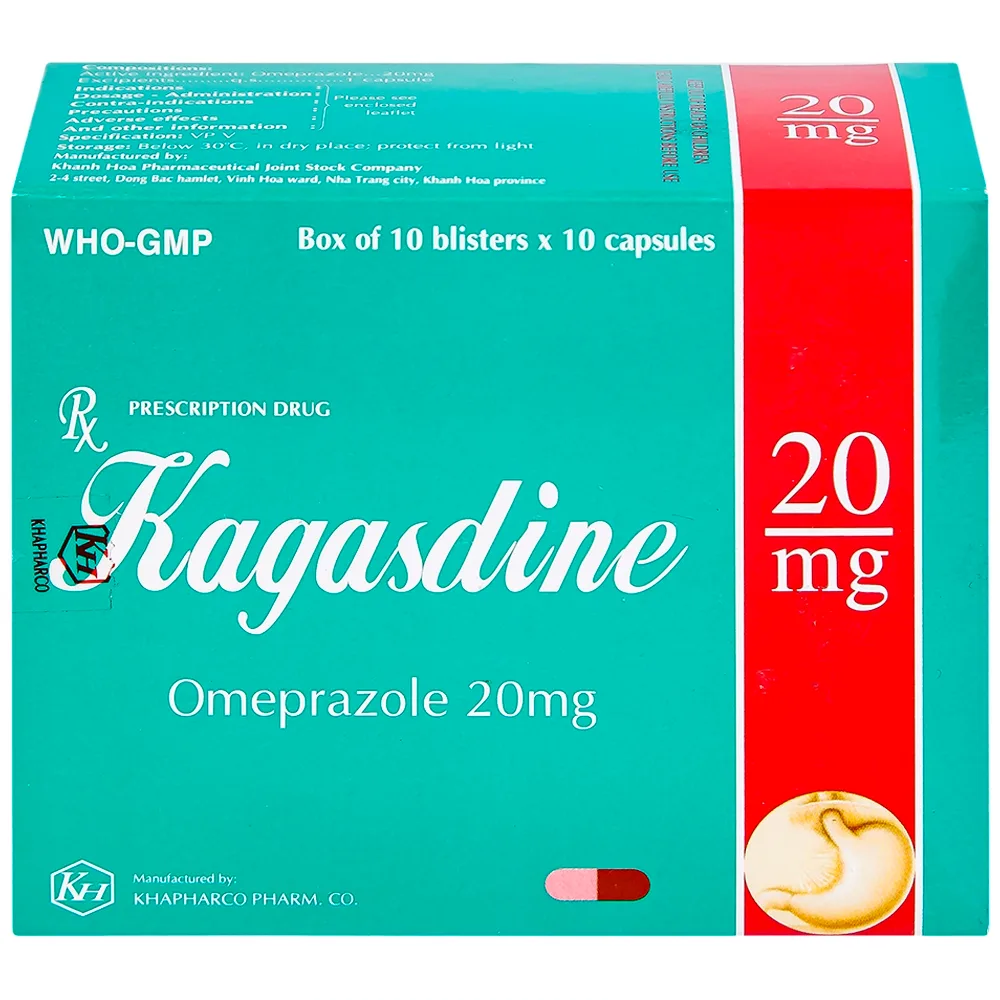 Hình ảnh Viên nang Kagasdine 20mg Khapharco điều trị loét dạ dày, tá tràng (10 vỉ x 10 viên)
