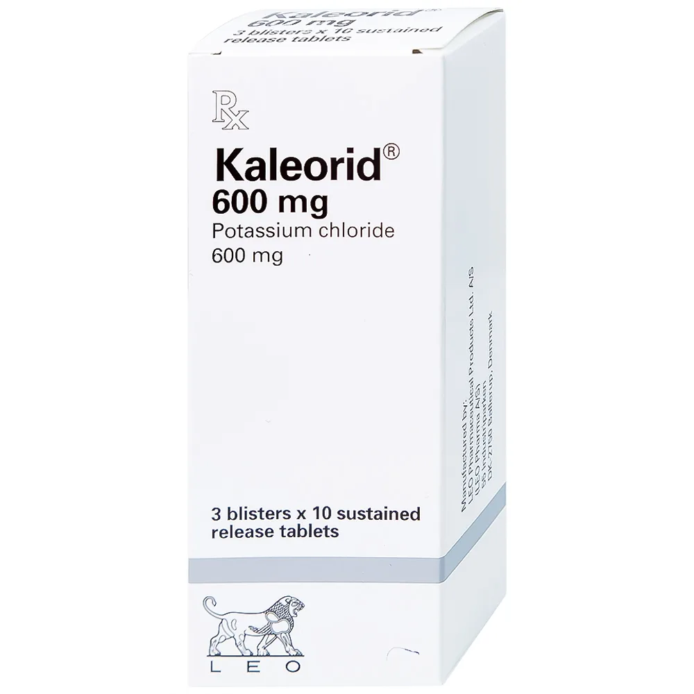 Hình ảnh Viên nén Kaleorid 600mg LEO phòng ngừa và điều trị giảm kali huyết (3 vỉ x 10 viên)