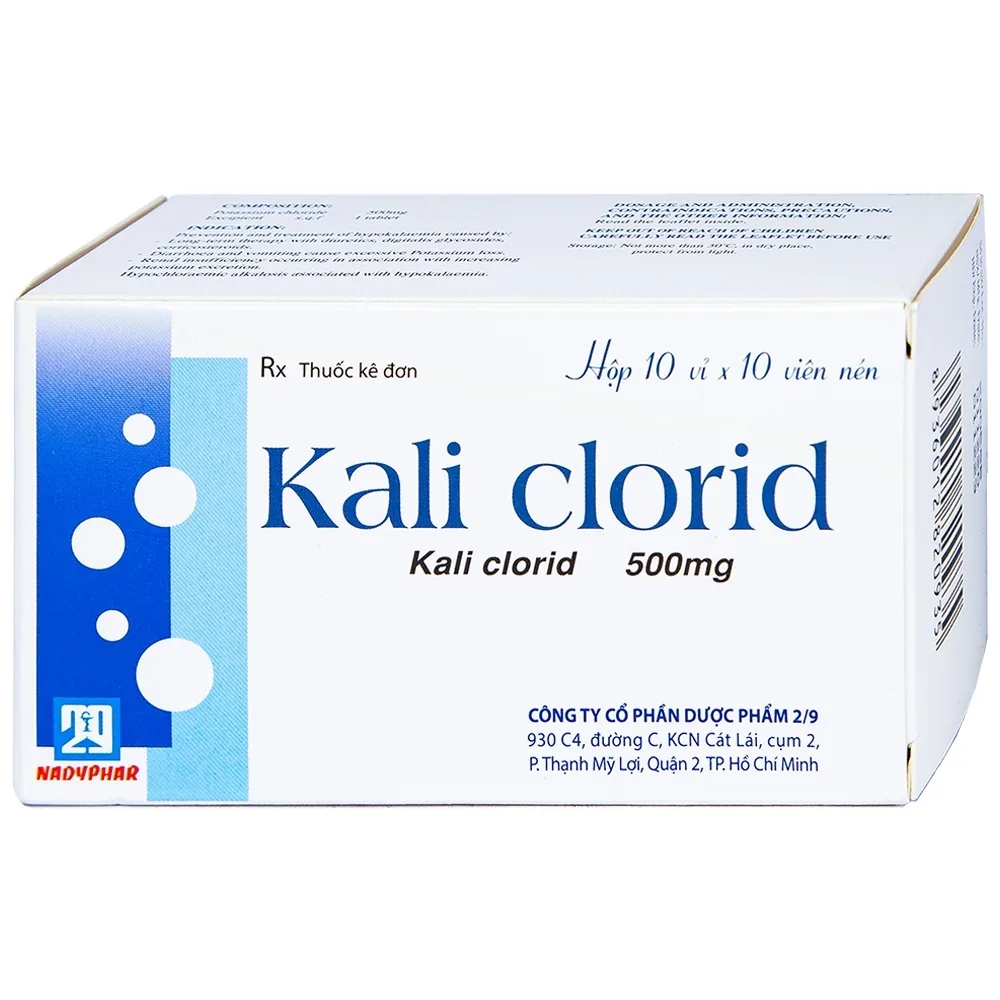 Hình ảnh Viên nén Kali Clorid 500mg Nadyphar phòng và điều trị các chứng giảm kali huyết (10 vỉ x 10 viên)