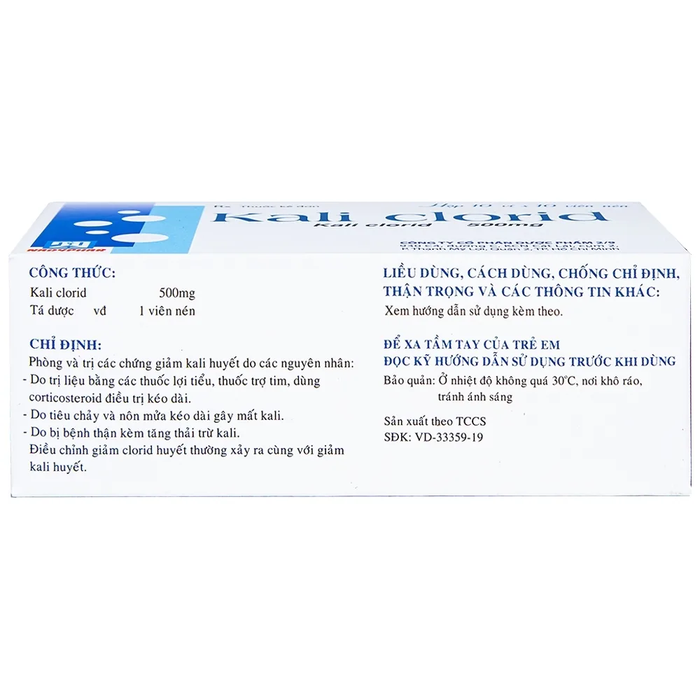 Hình ảnh Viên nén Kali Clorid 500mg Nadyphar phòng và điều trị các chứng giảm kali huyết (10 vỉ x 10 viên) 