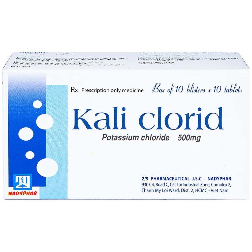 Hình ảnh Viên nén Kali Clorid 500mg Nadyphar phòng và điều trị các chứng giảm kali huyết (10 vỉ x 10 viên) 