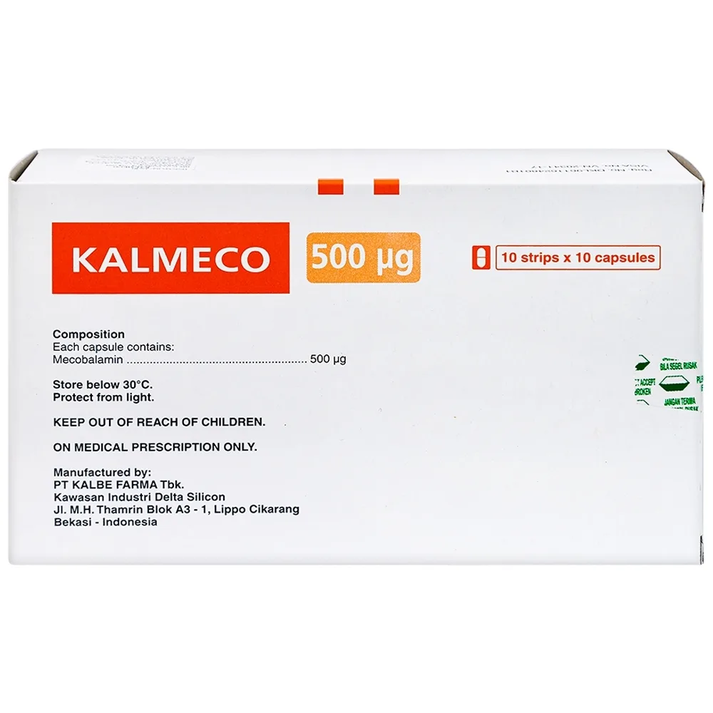 Hình ảnh Viên nang Kalmeco 500µg Kalbe điều trị các bệnh thần kinh ngoại biên do thiếu hụt vitamin B12 (10 vỉ x 10 viên) 