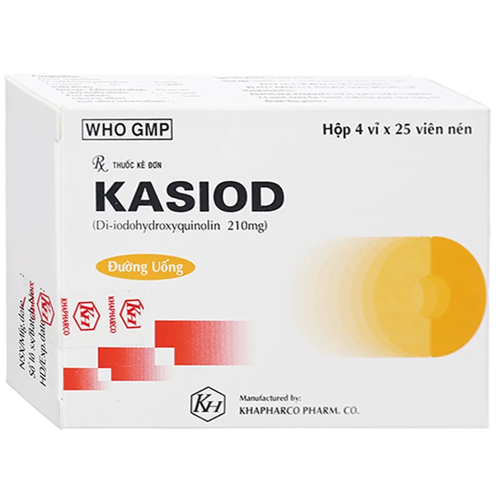 Hình ảnh Thuốc Kasiod 210mg Khapharco điều trị bệnh lỵ amip đường ruột, tiêu chảy (4 vỉ x 25 viên)