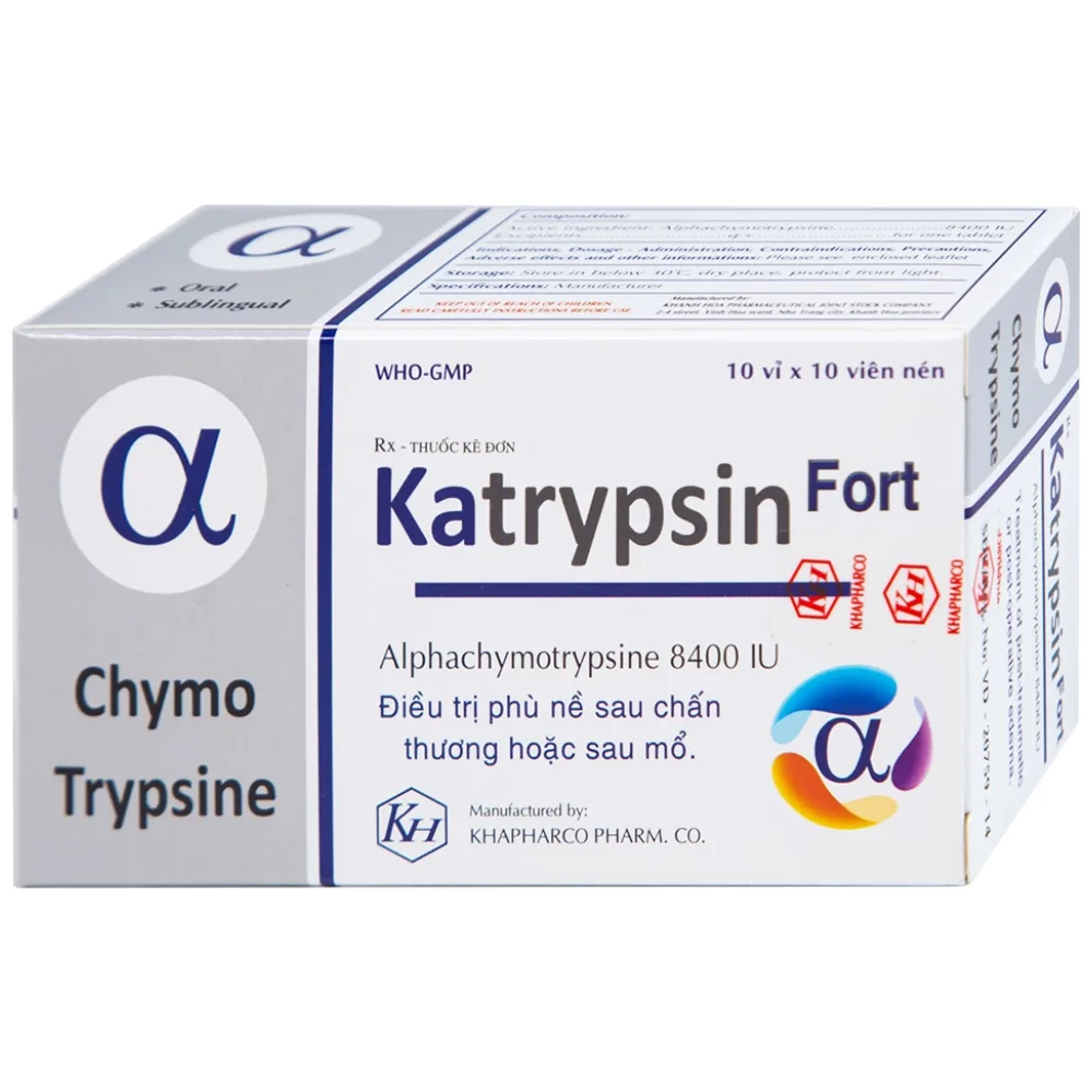 Hình ảnh Viên nén Katrypsin Fort 8400IU Khapharco điều trị phù nề sau chấn thương, sau mổ (10 vỉ x 10 viên)