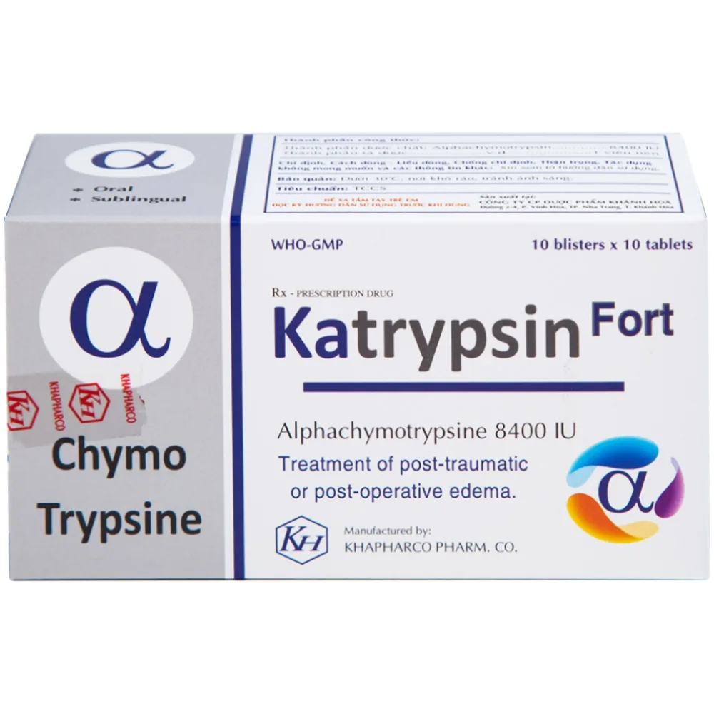 Hình ảnh Viên nén Katrypsin Fort 8400IU Khapharco điều trị phù nề sau chấn thương, sau mổ (10 vỉ x 10 viên)