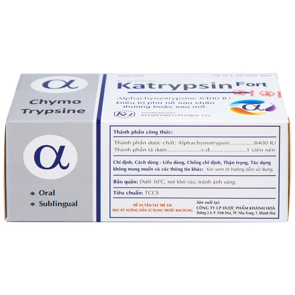 Hình ảnh Viên nén Katrypsin Fort 8400IU Khapharco điều trị phù nề sau chấn thương, sau mổ (10 vỉ x 10 viên)