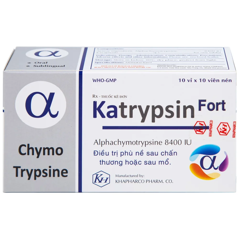 Hình ảnh Viên nén Katrypsin Fort 8400IU Khapharco điều trị phù nề sau chấn thương, sau mổ (10 vỉ x 10 viên)