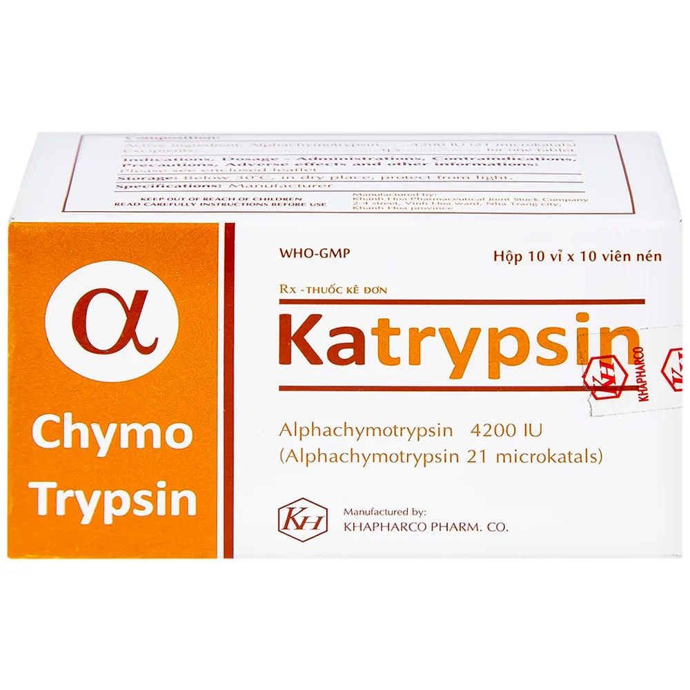 Hình ảnh Viên nén Katrypsin 4200IU Khapharco điều trị phù nề sau chấn thương, phẫu thuật, bỏng (10 vỉ x 10 viên)