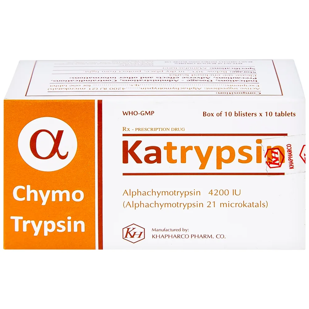 Hình ảnh Viên nén Katrypsin 4200IU Khapharco điều trị phù nề sau chấn thương, phẫu thuật, bỏng (10 vỉ x 10 viên)