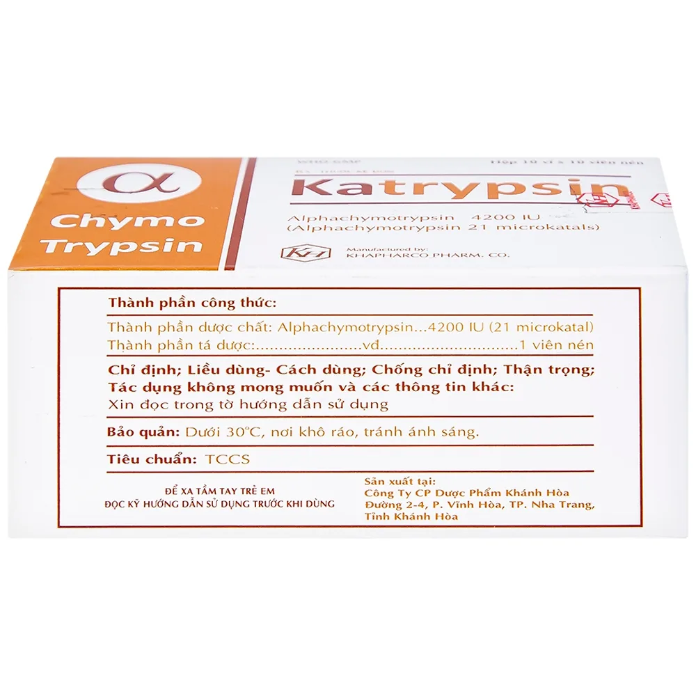 Hình ảnh Viên nén Katrypsin 4200IU Khapharco điều trị phù nề sau chấn thương, phẫu thuật, bỏng (10 vỉ x 10 viên)