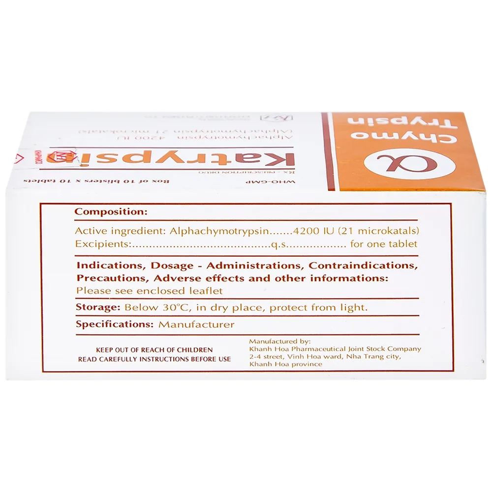 Hình ảnh Viên nén Katrypsin 4200IU Khapharco điều trị phù nề sau chấn thương, phẫu thuật, bỏng (10 vỉ x 10 viên)