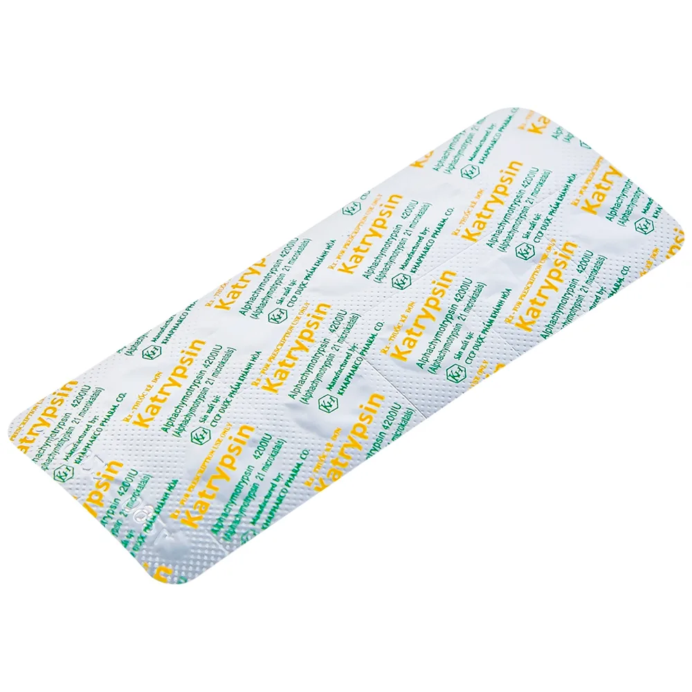 Hình ảnh Viên nén Katrypsin 4200IU Khapharco điều trị phù nề sau chấn thương, phẫu thuật, bỏng (10 vỉ x 10 viên)