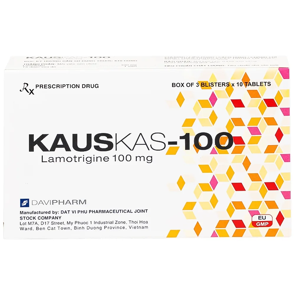 Hình ảnh Thuốc Kauskas-100mg Davipharm điều trị động kinh và rối loạn lưỡng cực (3 vỉ x 10 viên)