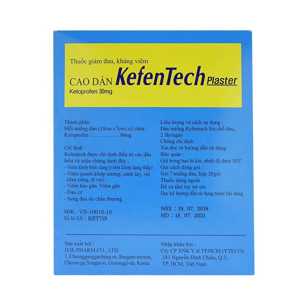 Hình ảnh Cao dán KefenTech Plaster Jeil kháng viêm, giảm đau viêm khớp, viêm bao gân, đau cơ (20 gói)