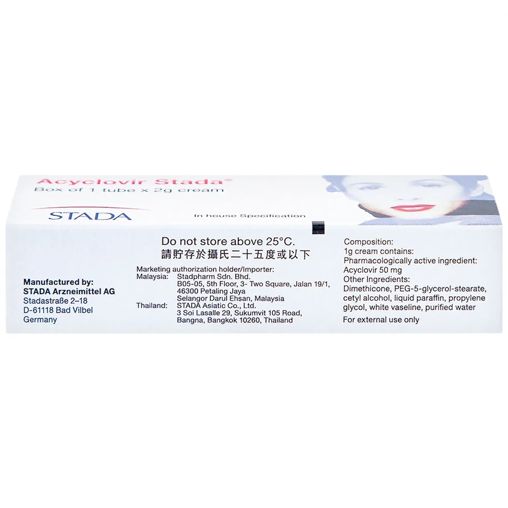 Hình ảnh Kem bôi da Acyclovir Stada Cream điều trị nhiễm virus Herpes simplex (2g)