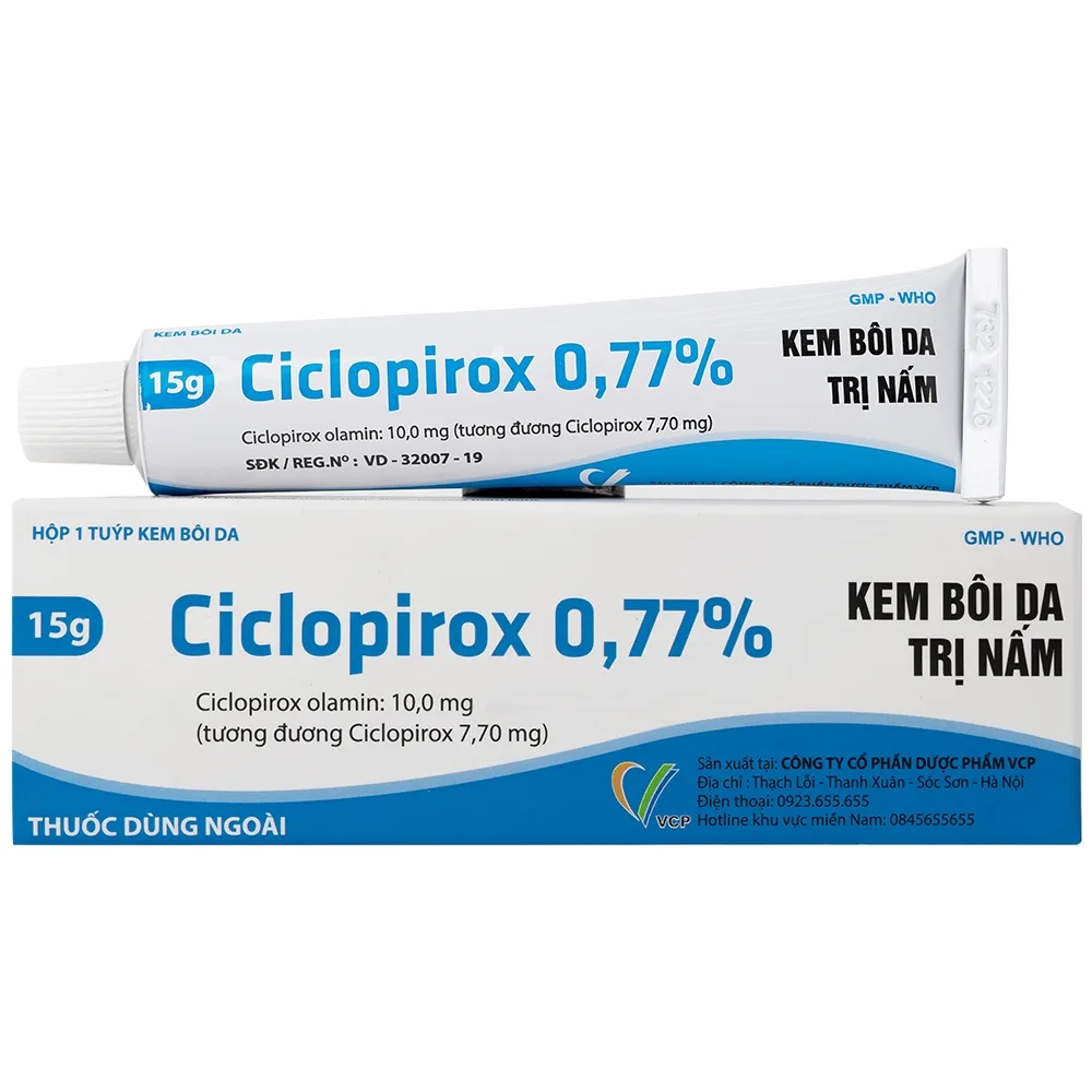 Hình ảnh Kem bôi da Ciclopirox 0,77% VCP điều trị nấm da chân, nấm da đùi và nấm da toàn thân (15g)