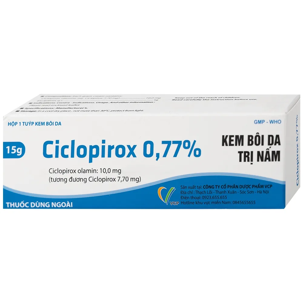 Hình ảnh Kem bôi da Ciclopirox 0,77% VCP điều trị nấm da chân, nấm da đùi và nấm da toàn thân (15g)