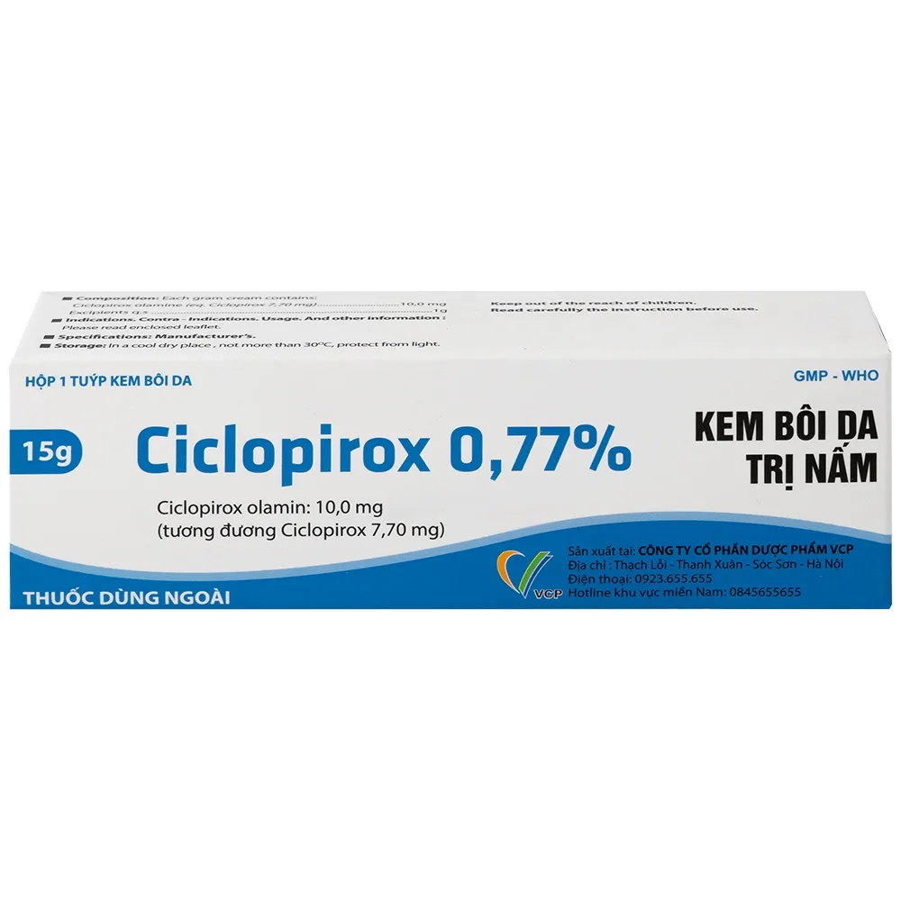 Hình ảnh Kem bôi da Ciclopirox 0,77% VCP điều trị nấm da chân, nấm da đùi và nấm da toàn thân (15g)