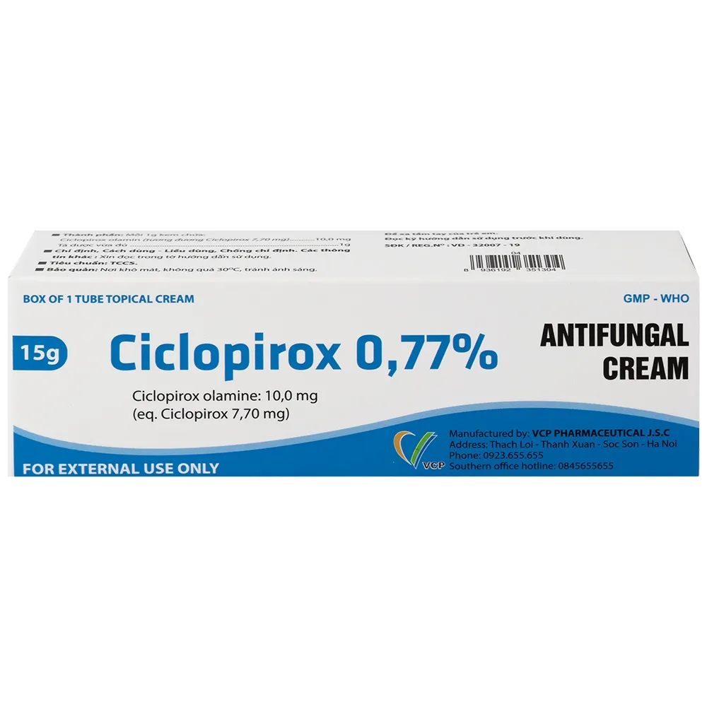 Hình ảnh Kem bôi da Ciclopirox 0,77% VCP điều trị nấm da chân, nấm da đùi và nấm da toàn thân (15g)