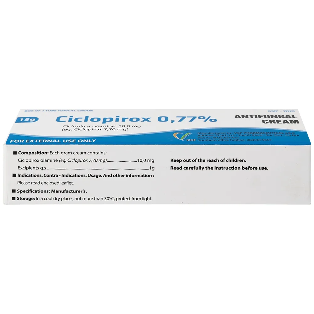 Hình ảnh Kem bôi da Ciclopirox 0,77% VCP điều trị nấm da chân, nấm da đùi và nấm da toàn thân (15g)