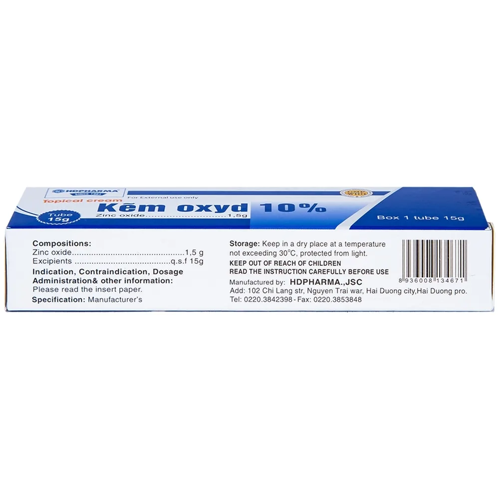 Hình ảnh Kem bôi da Kẽm Oxyd 10% HDPharma điều trị các bệnh da và nhiễm khuẩn da (15g)