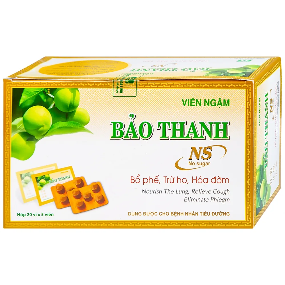 Hình ảnh Viên ngậm Bảo Thanh Hoa Linh không đường - bổ phế, trừ ho, hóa đờm (20 vỉ x 5 viên)