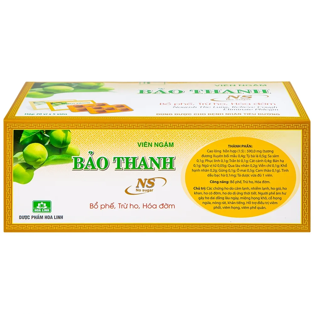 Hình ảnh Viên ngậm Bảo Thanh Hoa Linh không đường - bổ phế, trừ ho, hóa đờm (20 vỉ x 5 viên)