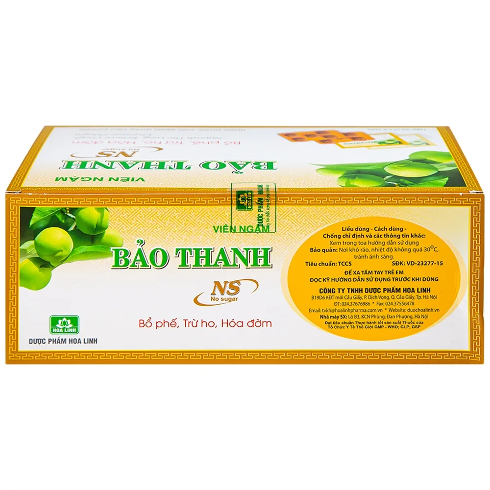 Hình ảnh Viên ngậm Bảo Thanh Hoa Linh không đường - bổ phế, trừ ho, hóa đờm (20 vỉ x 5 viên)