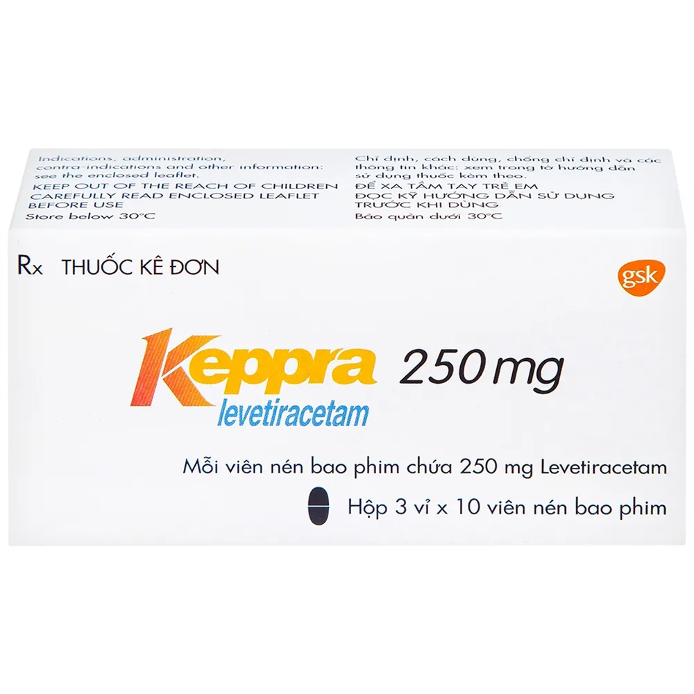 Hình ảnh Viên nén Keppra 250mg GSK điều trị các cơn động kinh cục bộ (3 vỉ x 10 viên)