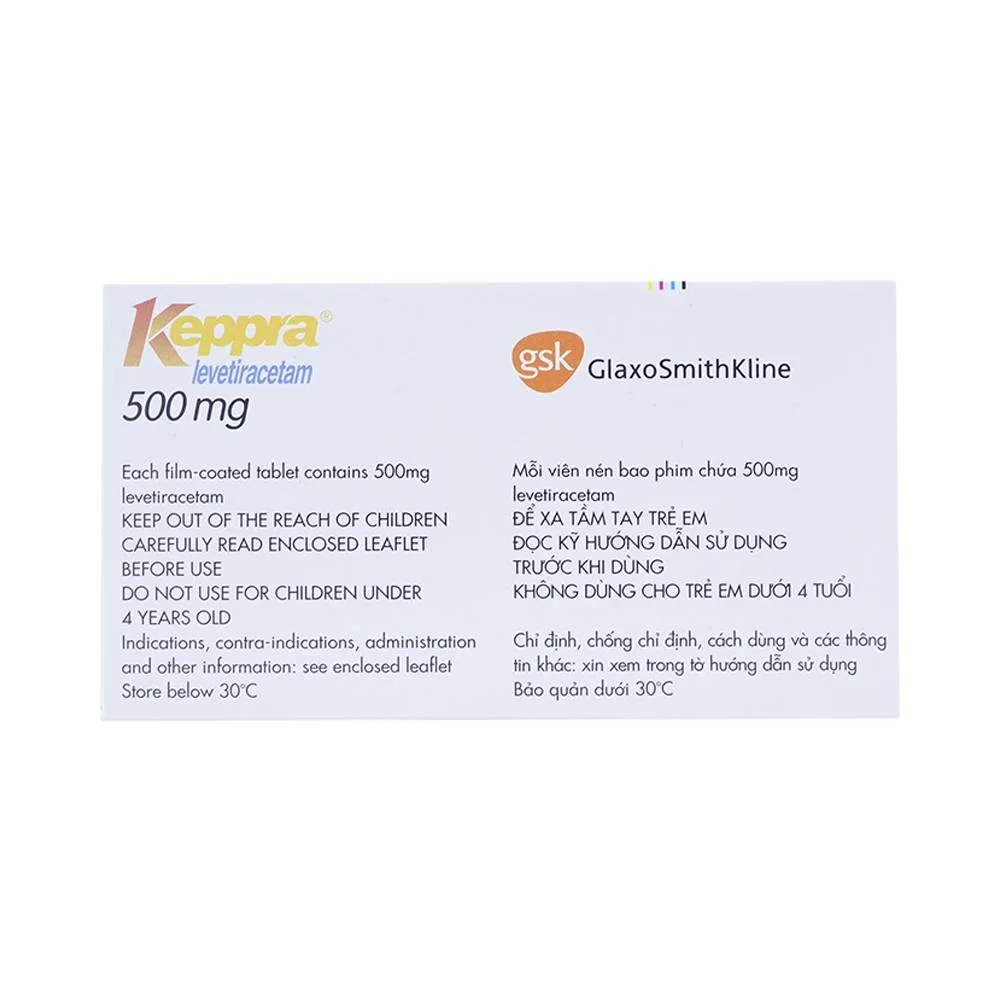 Hình ảnh Viên nén Keppra 500mg GSK điều trị các cơn động kinh cục bộ (6 vỉ x 10 viên)
