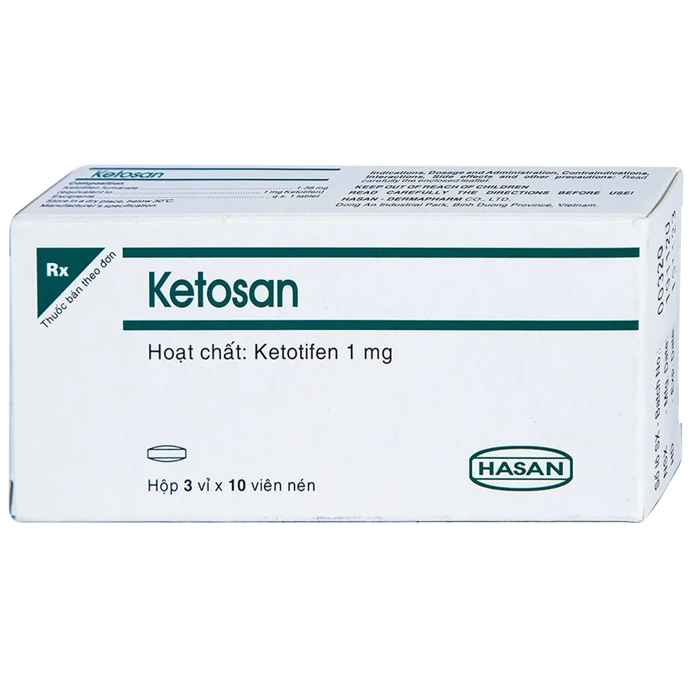 Hình ảnh Viên nén Ketosan Hasan phòng ngừa hen phế quản, điều trị viêm mũi dị ứng (3 vỉ x 10 viên)
