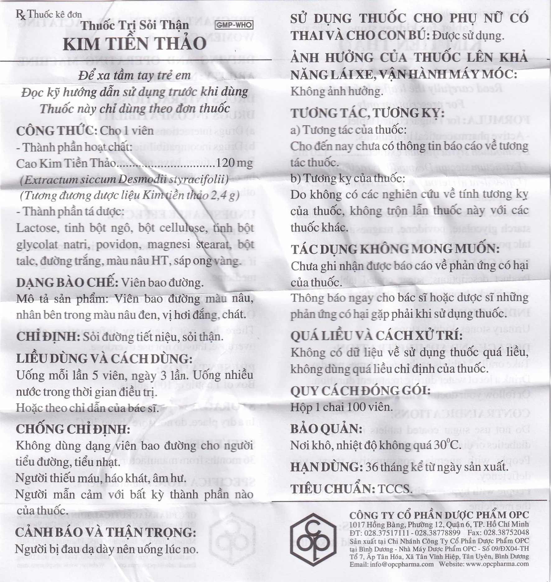 Hình ảnh Thuốc trị sỏi thận Kim Tiền Thảo OPC hỗ trợ điều trị sỏi đường tiết niệu, sỏi thận (100 viên)