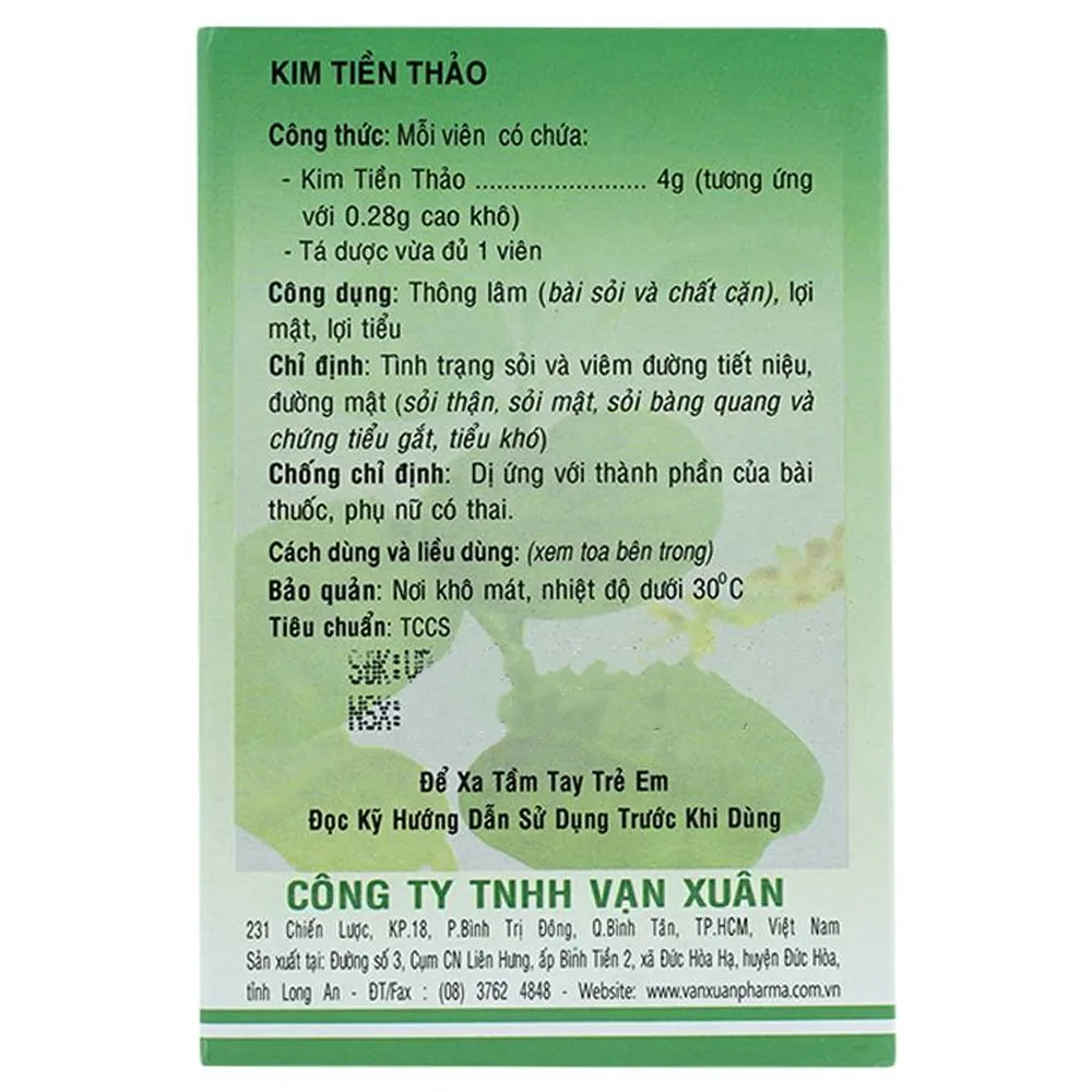 Hình ảnh Thuốc Kim Tiền Thảo Vạn Xuân điều trị sỏi, viêm đường tiết niệu, đường mật (10 vỉ x 10 viên)