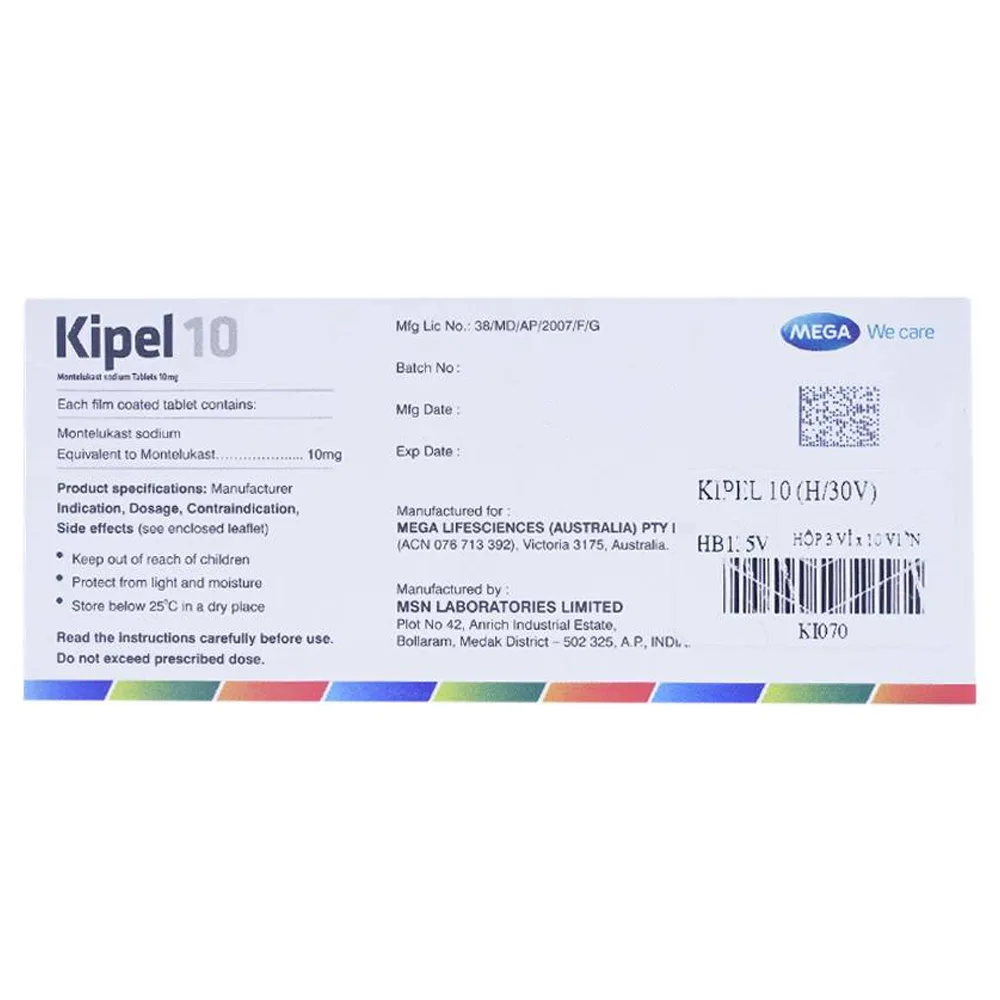 Hình ảnh Viên nén Kipel 10 MEGA We Care phòng và điều trị hen phế quản mạn tính, co thắt phế quản (3 vỉ x 10 viên)