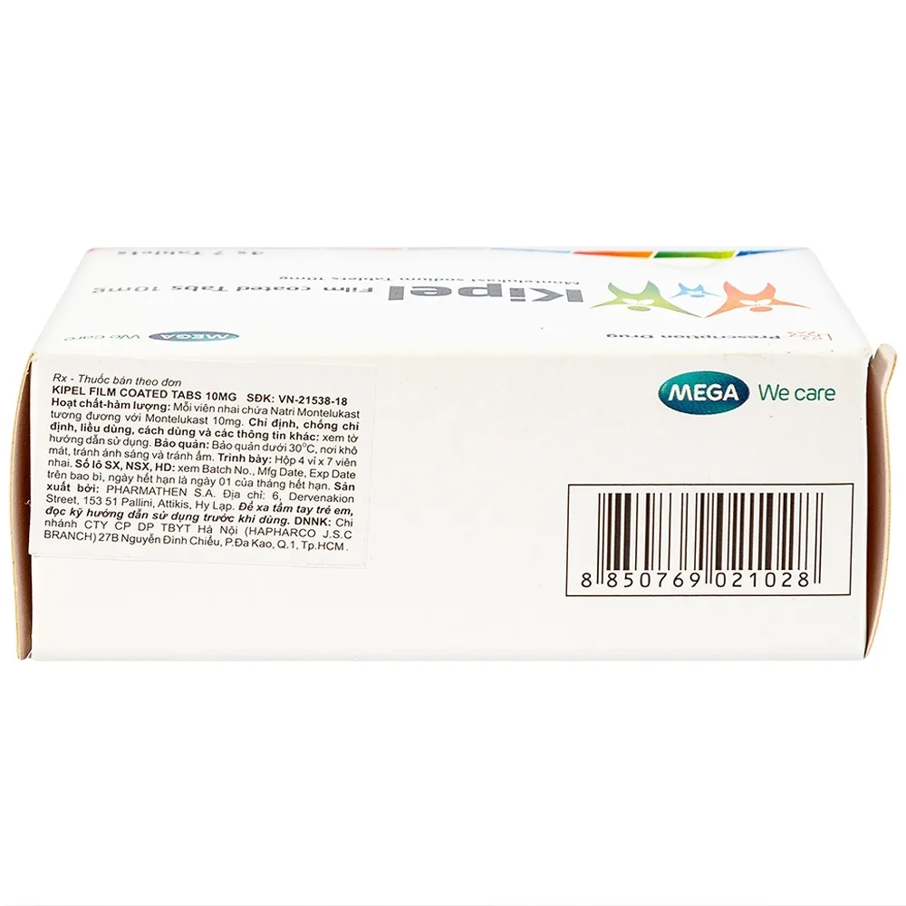 Hình ảnh Viên nén Kipel 10mg MEGA We care phòng và điều trị hen phế quản, co thắt phế quản (4 vỉ x 7 viên)