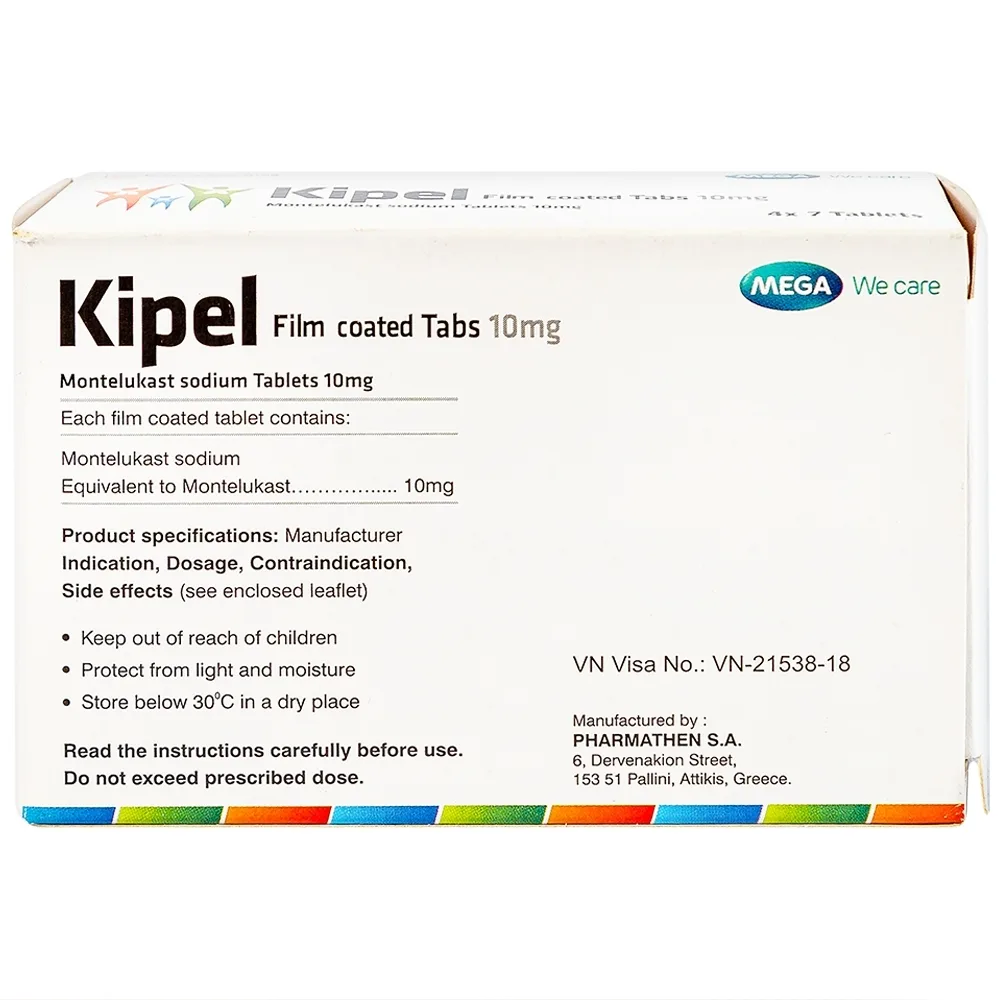 Hình ảnh Viên nén Kipel 10mg MEGA We care phòng và điều trị hen phế quản, co thắt phế quản (4 vỉ x 7 viên)