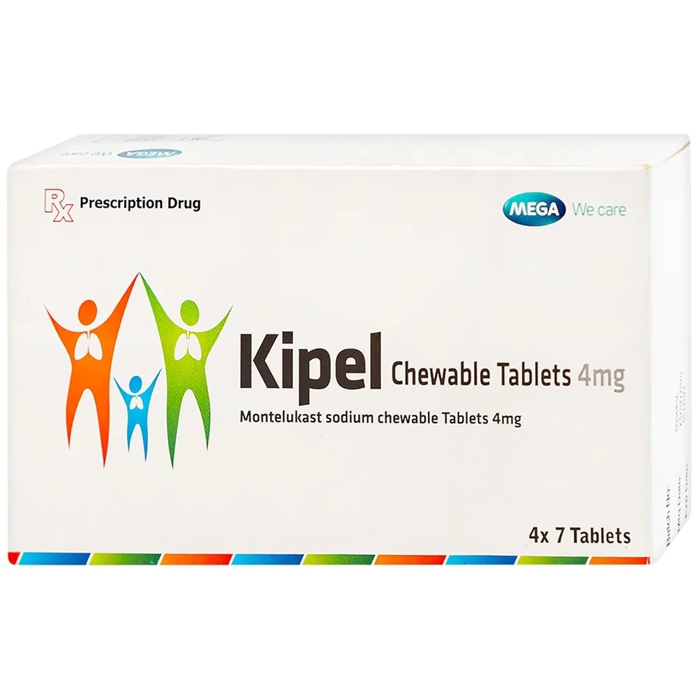 Hình ảnh Viên nhai Kipel Chewable Tablet 4mg MEGA We care điều trị hen suyễn, co thắt phế quản, viêm mũi dị ứng (4 vỉ x 7 viên)