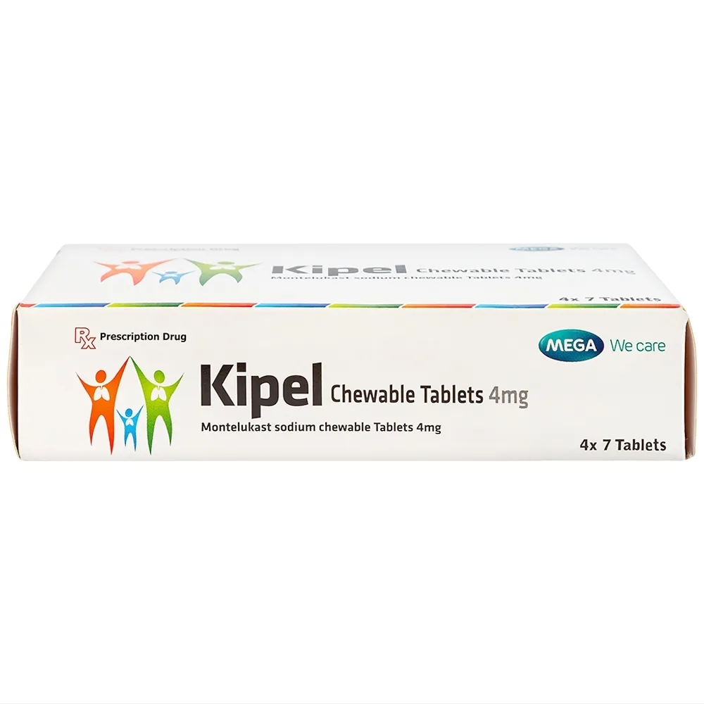 Hình ảnh Viên nhai Kipel Chewable Tablet 4mg MEGA We care điều trị hen suyễn, co thắt phế quản, viêm mũi dị ứng (4 vỉ x 7 viên)