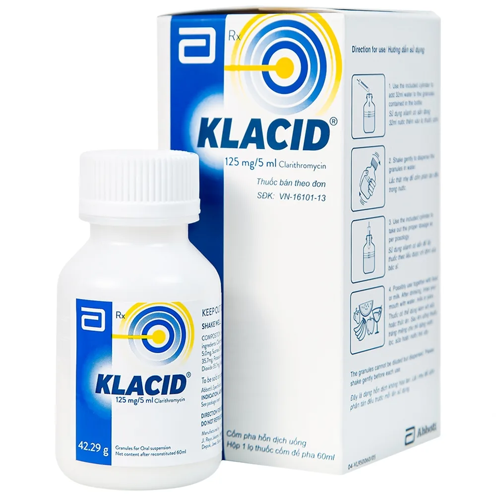 Hình ảnh Cốm pha hỗn dịch uống Klacid 125mg/5ml điều trị nhiễm khuẩn đường hô hấp (60ml)